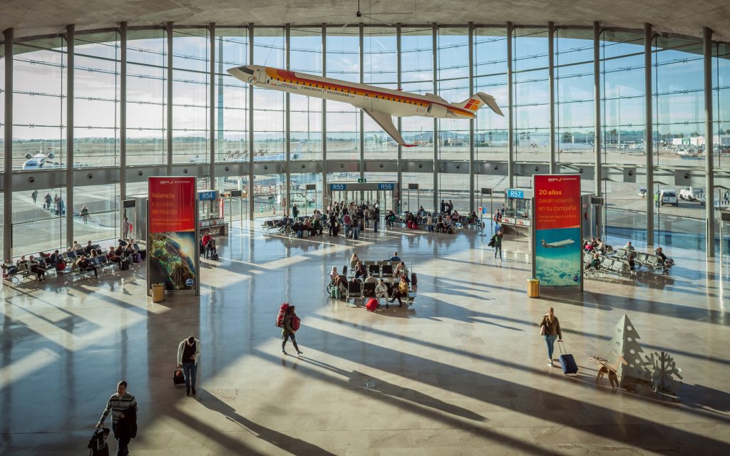 Travel documentary photography at Valencia Airport, Spain.